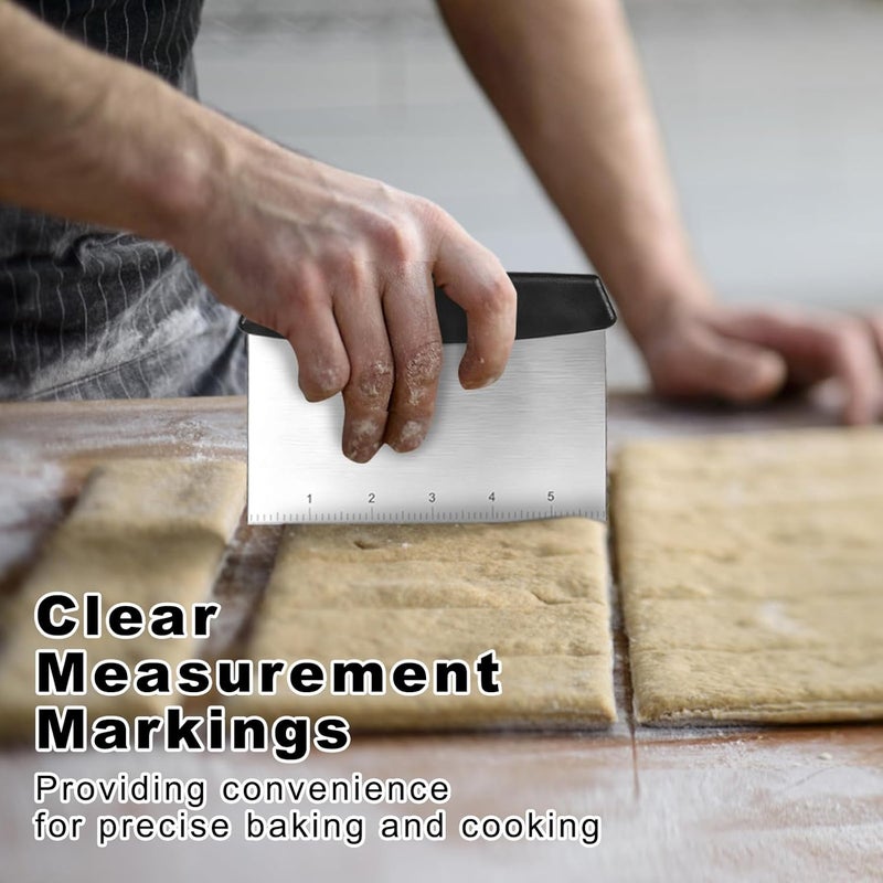 HANWRAPS Bench Scraper,Dough Scraper,Premium Stainless Steel Dough Cutter with Measuring Scale,Multi- Purpose Food Scraper for Pastry,Cake,Pizza,Bread,Cooking - Image 3